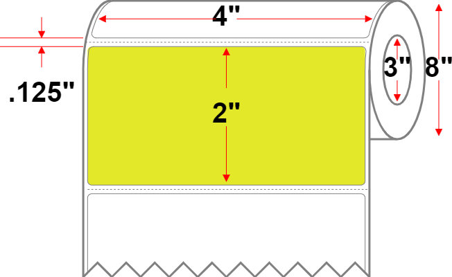 4 X 2 Premium Paper Thermal Transfer Label - Perforated - FL Chartreuse 809 - 8" Roll - Permanent