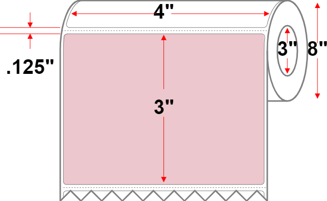 4 X 3 Premium Paper Thermal Transfer Label - Perforated - Pastel Pink 196 - 8" Roll - Permanent