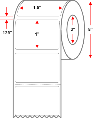1.5 X 1 Premium Paper Thermal Transfer Label - Perforated - White - 8" Roll - Removable