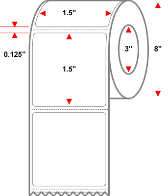 1.5 X 1.5 Premium Paper Thermal Transfer Label - Perforated - White - 8" Roll - Permanent