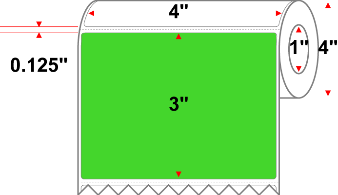 4 X 3 Premium Paper Thermal Transfer Label - Perforated - Fluorescent Green 802 - 4" Roll - Permanent
