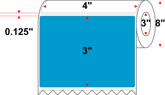4 X 3 Premium Paper Thermal Transfer Label - Perforated - Fluorescent Blue 801 - 8" Roll - Permanent