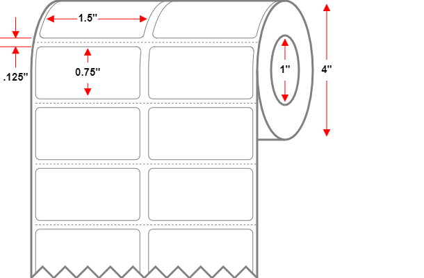 1.5 X 0.75 Premium Paper 2 Across - Direct Thermal Label - Perforated - White - 4" Roll - Permanent