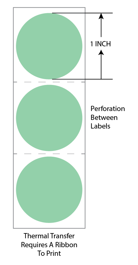 1 Inch Circle Premium Paper Thermal Transfer Label - Perforated - Green 345 - Permanent