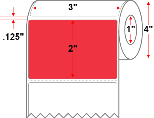 3 X 2 Premium Paper Direct Thermal Label - Perforated - Red 32 - 4" Roll - Permanent