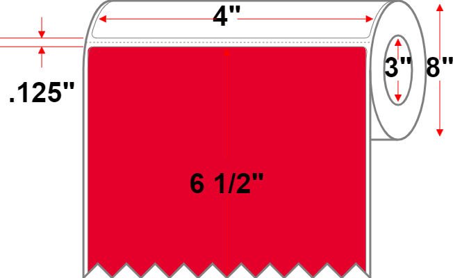 4 X 6.5 Premium Paper Thermal Transfer Label - Perforated - Red 185 - 8" Roll - Permanent