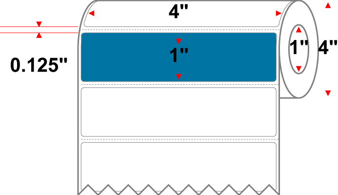 4 X 1 Premium Paper Direct Thermal Label - Perforated - PMS 307 Dark Aqua 307 - 4" Roll - Permanent