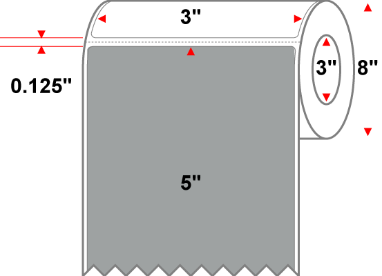 3 X 5 Premium Paper Thermal Transfer Label - Perforated - PMS 422 Gray (Medium) 422 - 8" Roll - Permanent