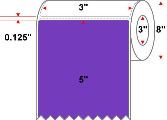 3 X 5 Premium Paper Direct Thermal Label - Perforated - PMS 266 Violet 266 - 8" Roll - Permanent