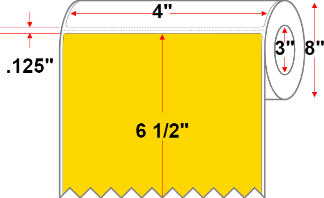 4 X 6.5 Premium Paper Thermal Transfer Label - Perforated - Yellow Pantone Yellow - 8" Roll - Permanent