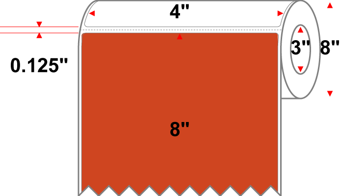 4 X 8 Premium Paper Direct Thermal Label - Perforated - PMS 173 Dark Orange 173 - 8" Roll - Permanent