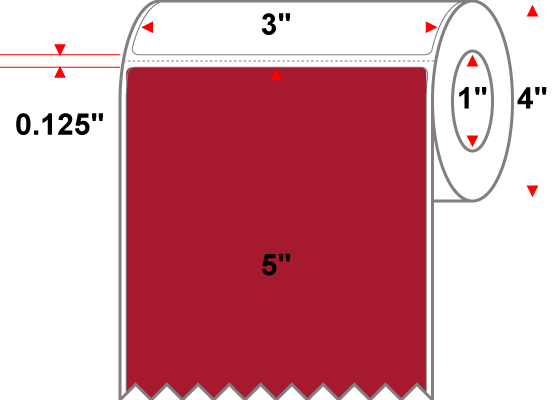 3 X 5 Premium Paper Thermal Transfer Label - Perforated - PMS 187 Dark Red 187 - 4" Roll - Permanent