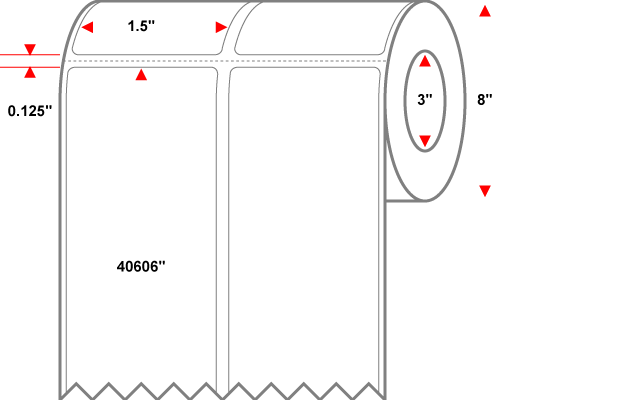 1.5 X 0.75 Polyester 2 Across - Thermal Transfer Label - Perforated - White - 8" Roll - Permanent
