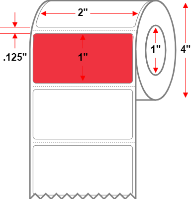 2 X 1 Premium Paper Direct Thermal Label - Perforated - Red 32 - 4" Roll - Permanent