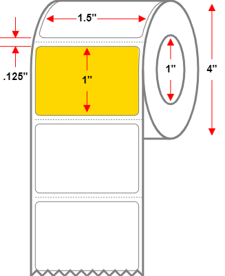 1.5 X 1 Premium Paper Direct Thermal Label - Perforated - Yellow Pantone Yellow - 4" Roll - Permanent