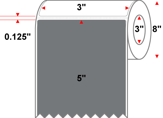 3 X 5 Premium Paper Direct Thermal Label - Perforated - PMS Cool Gray 9 (Very Dark) Gray 9 - 8" Roll - Permanent