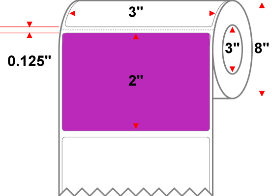 3 X 2 Premium Paper Thermal Transfer Label - Perforated - Pantone Purple Pantone Purple - 8" Roll - Permanent
