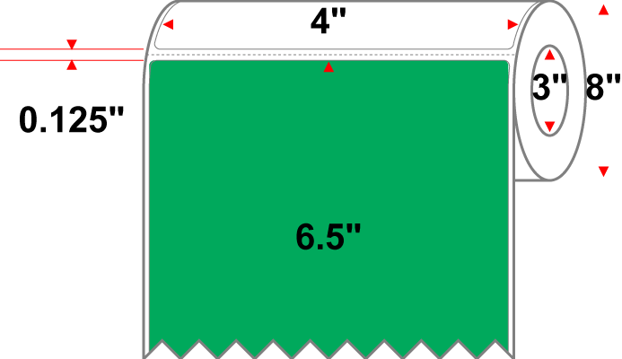 4 X 6.5 Premium Paper Thermal Transfer Label - Perforated - PMS 354 Green 354 - 8" Roll - Permanent