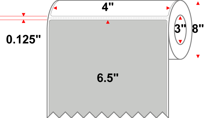 4 X 6.5 Premium Paper Thermal Transfer Label - Perforated - PMS Cool Gray (Light) Gray Light - 8" Roll - Permanent