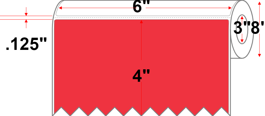 6 X 4 Premium Paper Thermal Transfer Label - Perforated - Red 32 - 8" Roll - Permanent