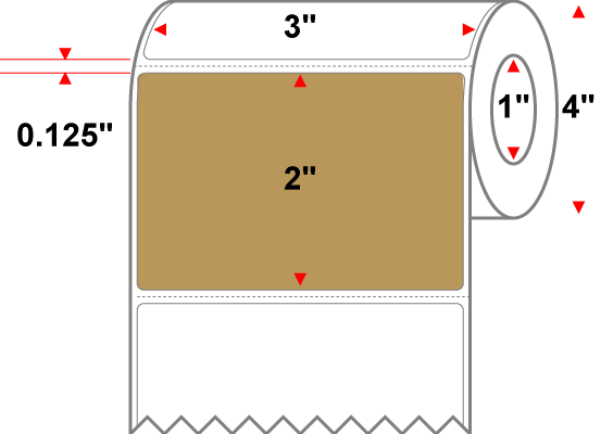 3 X 2 Premium Paper Direct Thermal Label - Perforated - PMS 465 Cardboard Brown 465 - 4" Roll - Permanent
