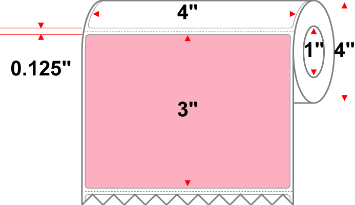 4 X 3 Premium Paper Direct Thermal Label - Perforated - PMS 1767 Pink 1767 - 4" Roll - Permanent