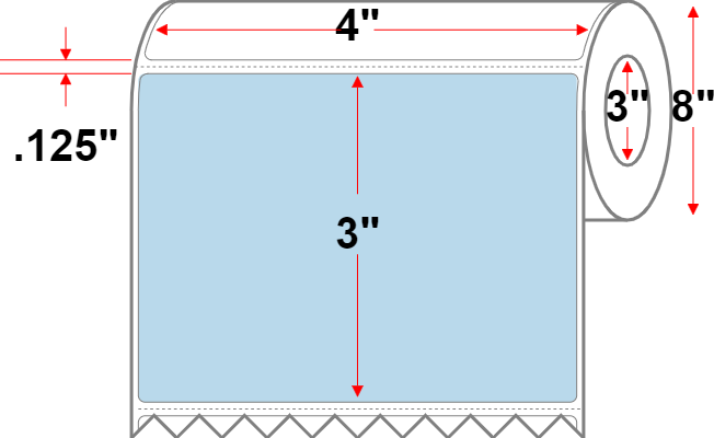 4 X 3 Premium Paper Thermal Transfer Label - Perforated - Pastel Blue 290 - 8" Roll - Permanent