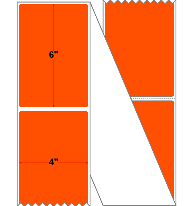 Fanfolded - 4 X 6 Economy Paper Direct Thermal Label - Orange 21 - Permanent