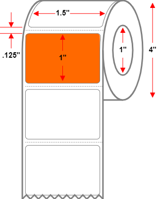 1.5 X 1 Premium Paper Direct Thermal Label - Perforated - Orange 1505 - 4" Roll - Permanent