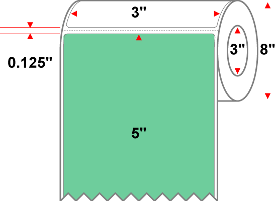3 X 5 Premium Paper Direct Thermal Label - Perforated - PMS 345 Green 345 - 8" Roll - Permanent
