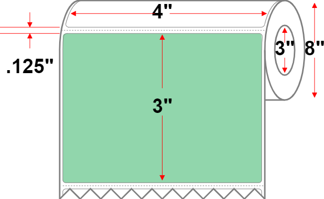 4 X 3 Premium Paper Thermal Transfer Label - Perforated - Green 345 - 8" Roll - Permanent