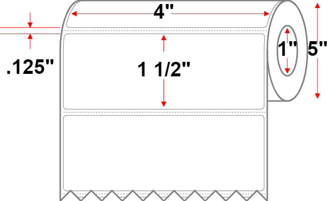 4 X 1.5 Premium Paper Direct Thermal Label - Perforated - White - 5" Roll - Permanent