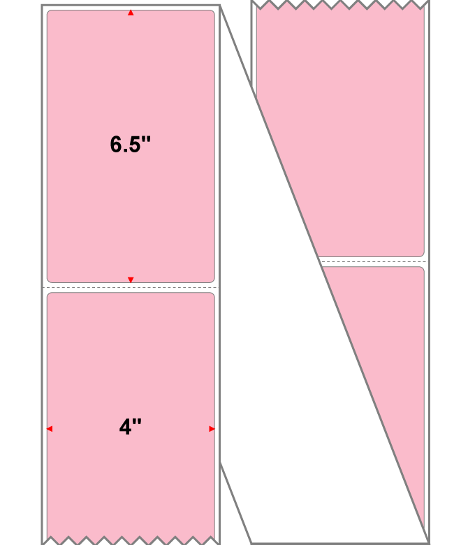 Fanfolded - 4 X 6.5 Premium Paper Thermal Transfer Label - PMS 182 Pink 182 - Permanent