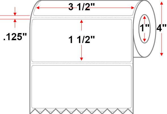 3.5 X 1.5 Premium Paper Direct Thermal Label - Perforated - White - 4" Roll - Permanent