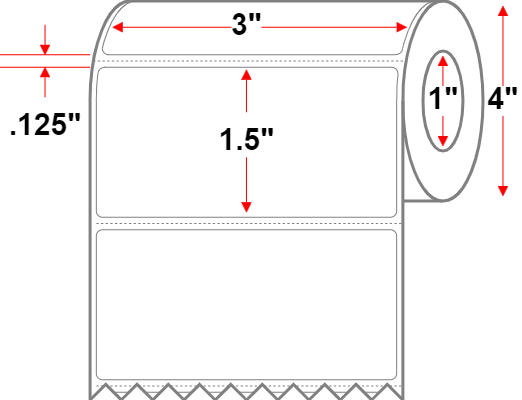 3 X 1.5 Premium Paper Direct Thermal Label - Perforated - White - 4" Roll - Permanent