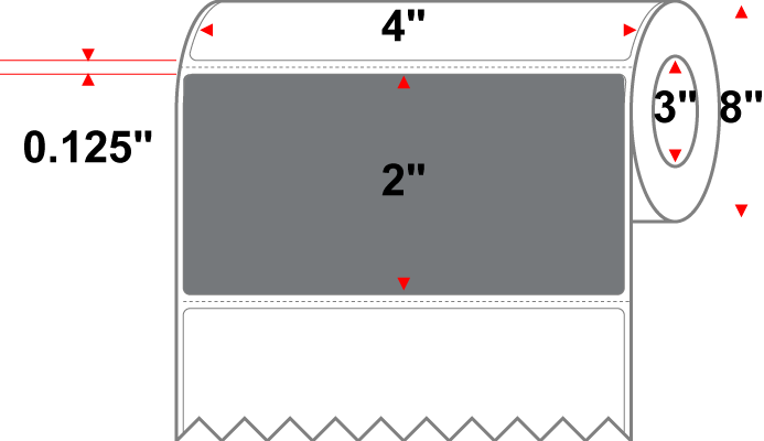 4 X 2 Premium Paper Thermal Transfer Label - Perforated - PMS Cool Gray 9 (Very Dark) Gray 9 - 8" Roll - Permanent