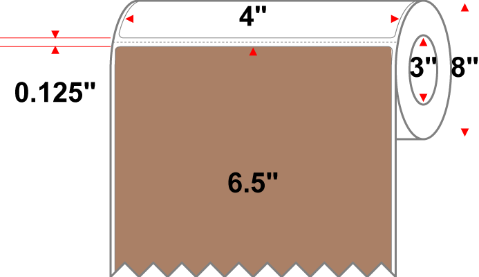 4 X 6.5 Premium Paper Thermal Transfer Label - Perforated - PMS 479 Brown 479 - 8" Roll - Permanent