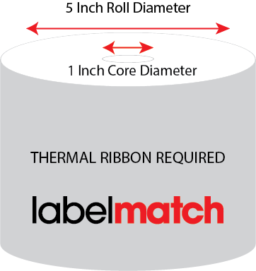 1.25 X 1 Polyester Thermal Transfer Label - Perforated - White - 5" Roll - Permanent