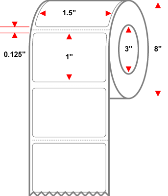 1.5 X 1 Premium Paper Thermal Transfer Label - No Perf - White - 8" Roll - Permanent