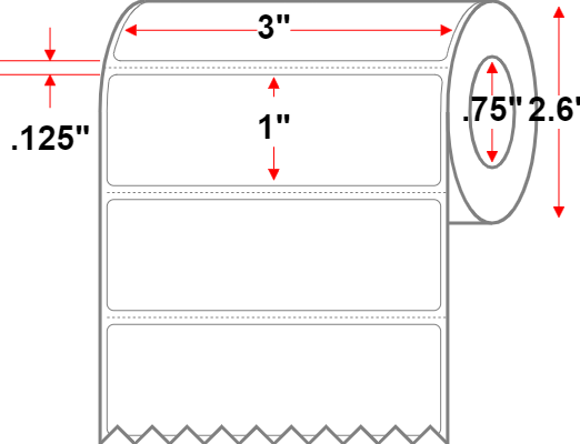 3 X 1 Premium Paper Direct Thermal Label - Perforated - White - 2.6" Roll - Permanent