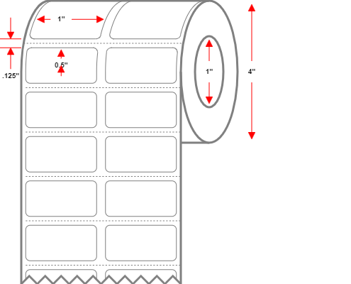 1 X 0.5 Premium Paper 2 Across - Direct Thermal Label - Perforated - White - 4" Roll - Permanent