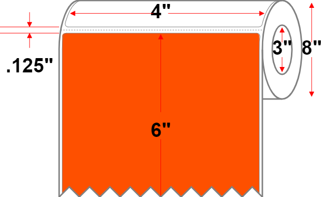 4 X 6 Premium Paper Thermal Transfer Label - Perforated - Orange 21 - 8" Roll - Permanent