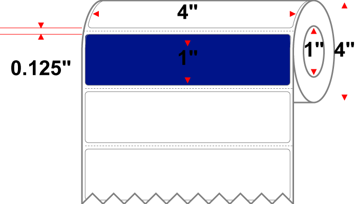 4 X 1 Premium Paper Direct Thermal Label - Perforated - PMS Reflex Blue Reflex Blue - 4" Roll - Permanent