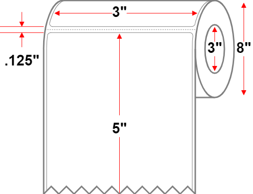 3 X 5 Economy Paper Thermal Transfer Label - No Perf - White - 8" Roll - Permanent