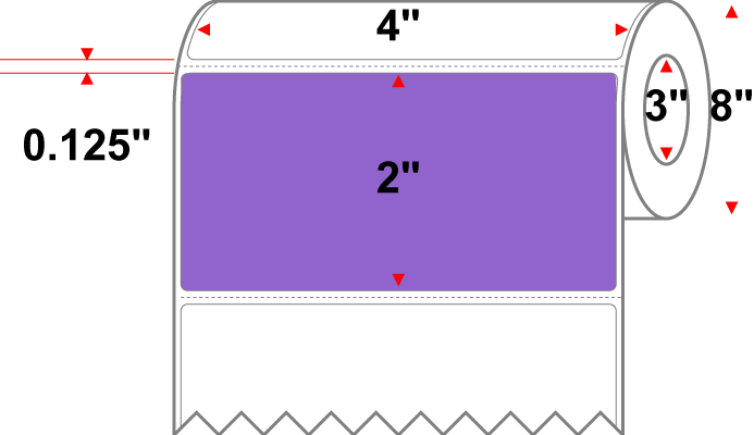 4 X 2 Premium Paper Thermal Transfer Label - Perforated - PMS 265 Medium Violet 265 - 8" Roll - Permanent