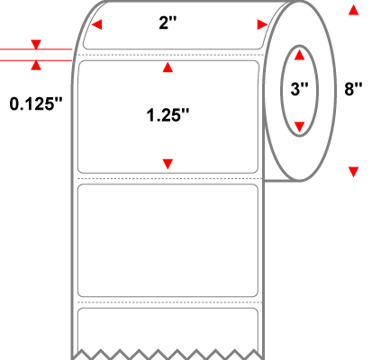 2.0 X 1.25 Polyester Thermal Transfer Label - No Perf - White - 8" Roll - Permanent