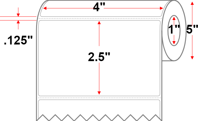 4 X 2.5 Economy Paper Direct Thermal Label - Perforated - White - 5" Roll - Permanent , Freezer