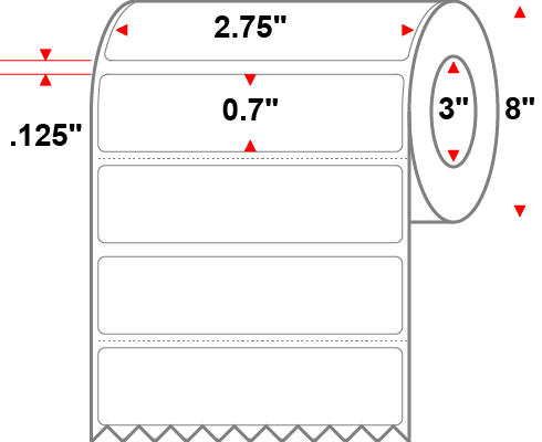 2.75 X 0.7 Premium Paper Thermal Transfer Label - Perforated - White - 8" Roll - Permanent