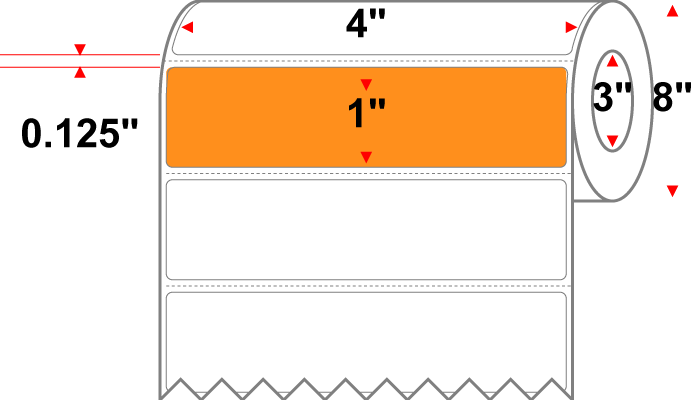 4 X 1 Premium Paper Thermal Transfer Label - Perforated - PMS 1495 Orange/Peach 1495 - 8" Roll - Permanent