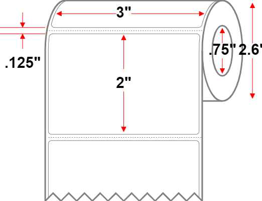 3 X 2 Premium Paper Direct Thermal Label - Perforated - White - 2.6" Roll - Permanent